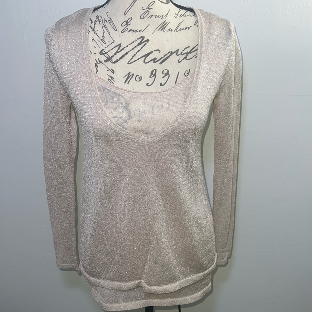 WHBM 2 piece gold shimmer tank with long sleeve shirt  XS